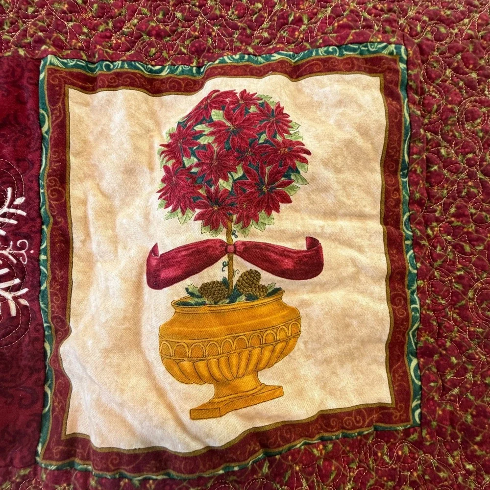 Handmade Quilted Christmas Table Runner Reversible Jingle Poinsettia Snowflake